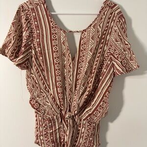 Promesa Geometric Red and Cream Blouse